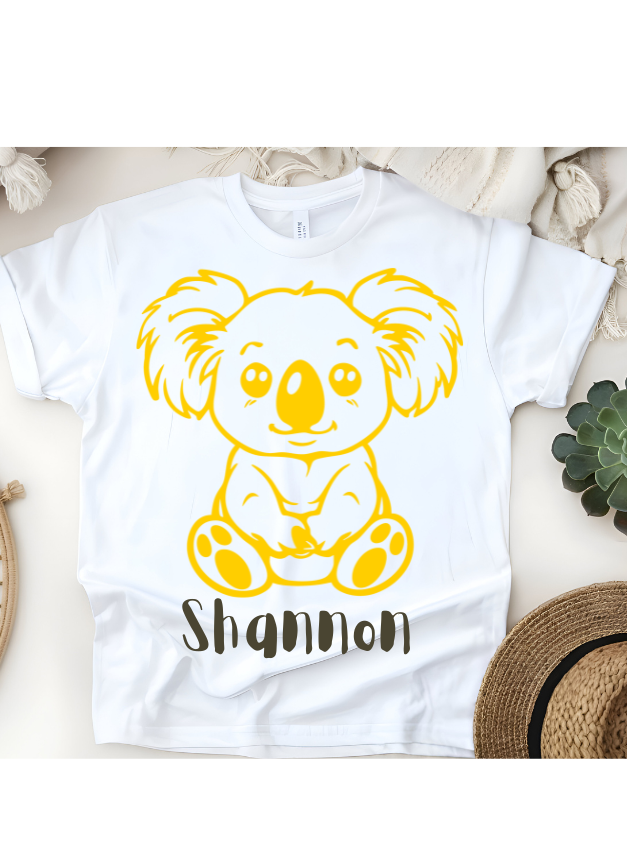 🐨 Personalized Koala Cuddle T-Shirt – Custom Name Kids Tee! 🌿