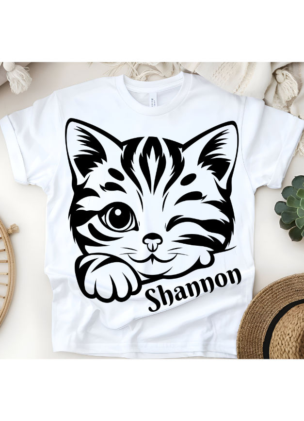 🐱✨ Personalized Playful Kitty T-Shirt – Custom Name Kids Tee!
