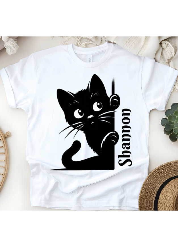 🐱👀 Personalised Sneaky Kitty T-Shirt – Custom Name Kids Tee!