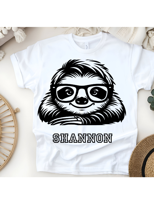 🦥🤓 Personalized Chill Sloth T-Shirt – Custom Name Kids Tee!