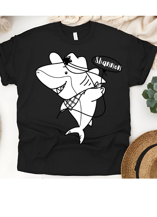 🦈🎣 Personalized Shark Fisherman T-Shirt – Custom Name Kids Tee!