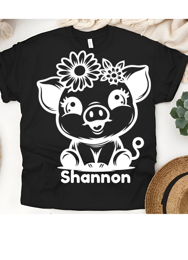 🐷🌸 Personalized Pretty Piggy T-Shirt – Custom Name Kids Tee!