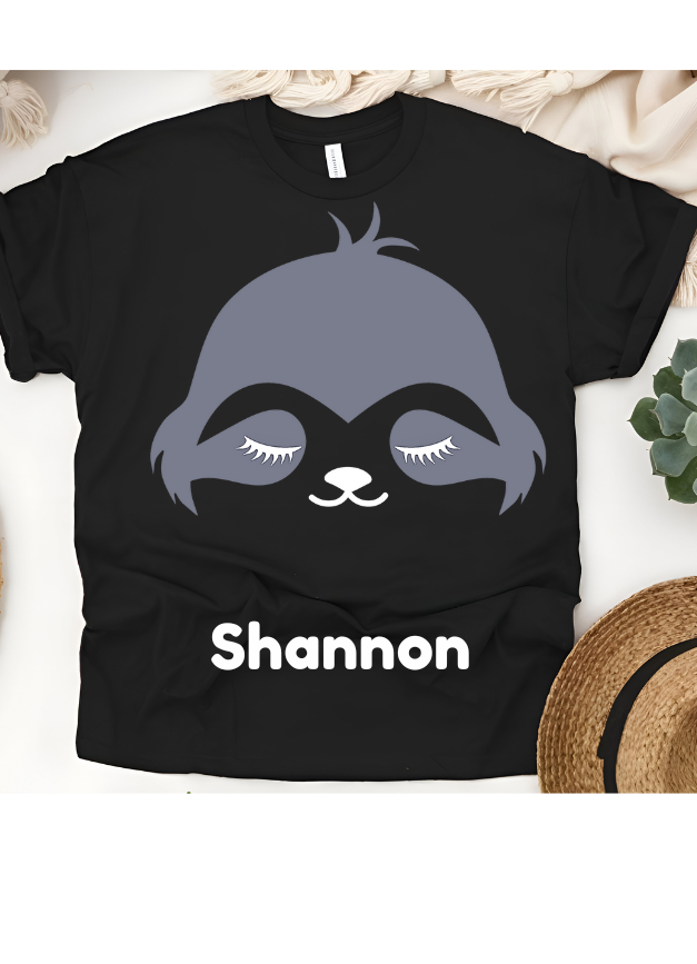 🦥💤 Personalized Cozy Sloth T-Shirt – Custom Name Kids Tee!