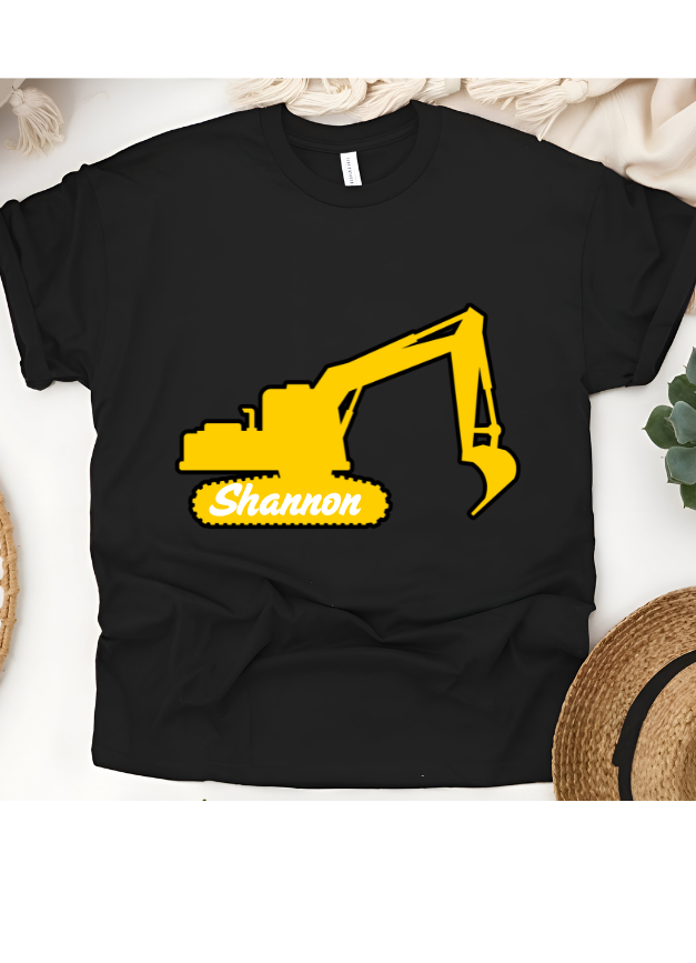 🚜💛 Personalized Mighty Digger T-Shirt – Custom Name Kids Tee!
