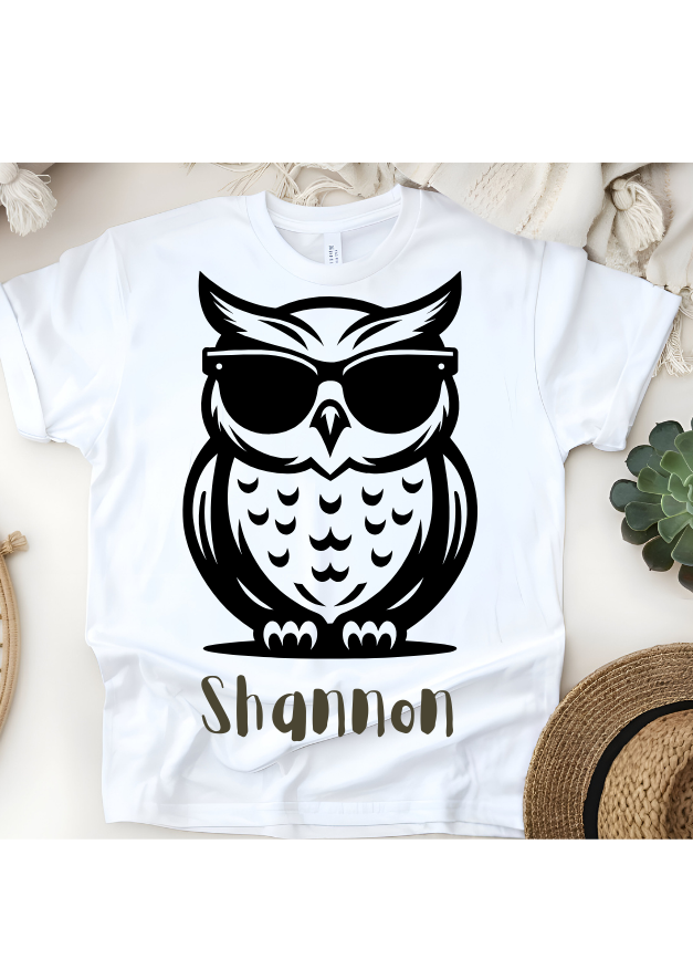 🦉😎 Personalized Cool Owl T-Shirt – Custom Name Kids Tee!