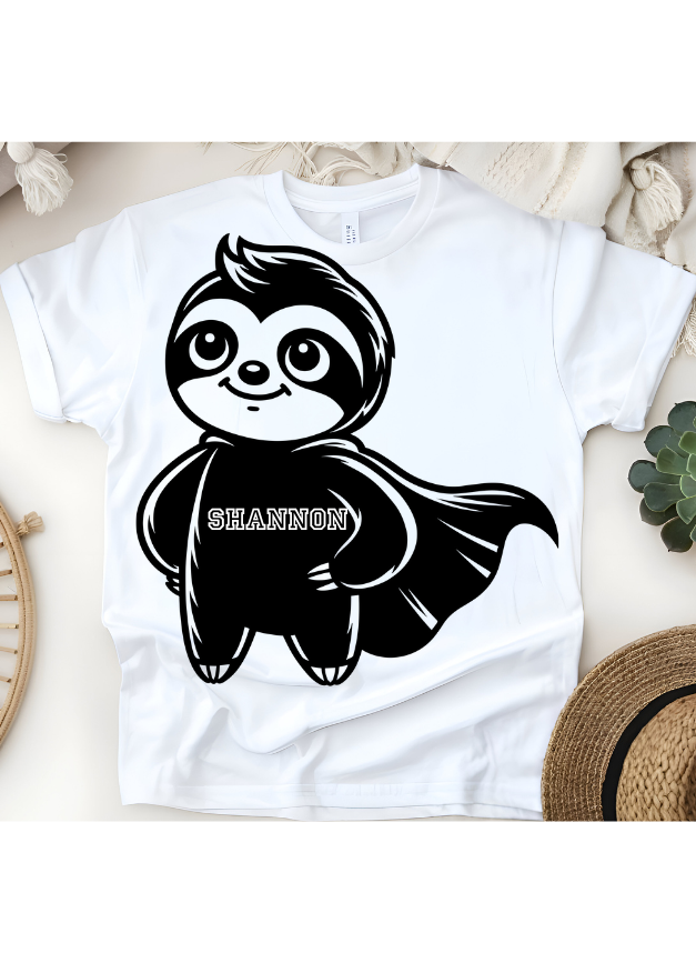 🦥🦸 Personalized Super Sloth T-Shirt – Custom Name Kids Tee!