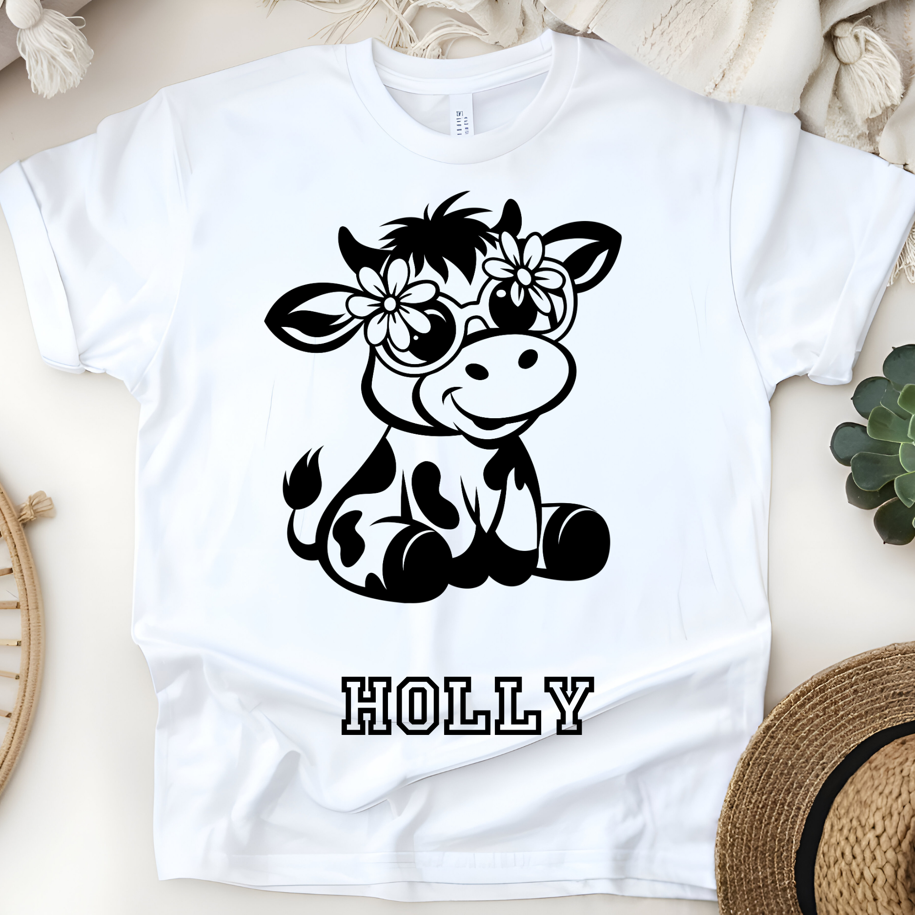 🐮🌸 Personalized Groovy Cow T-Shirt – Custom Name Kids Tee!