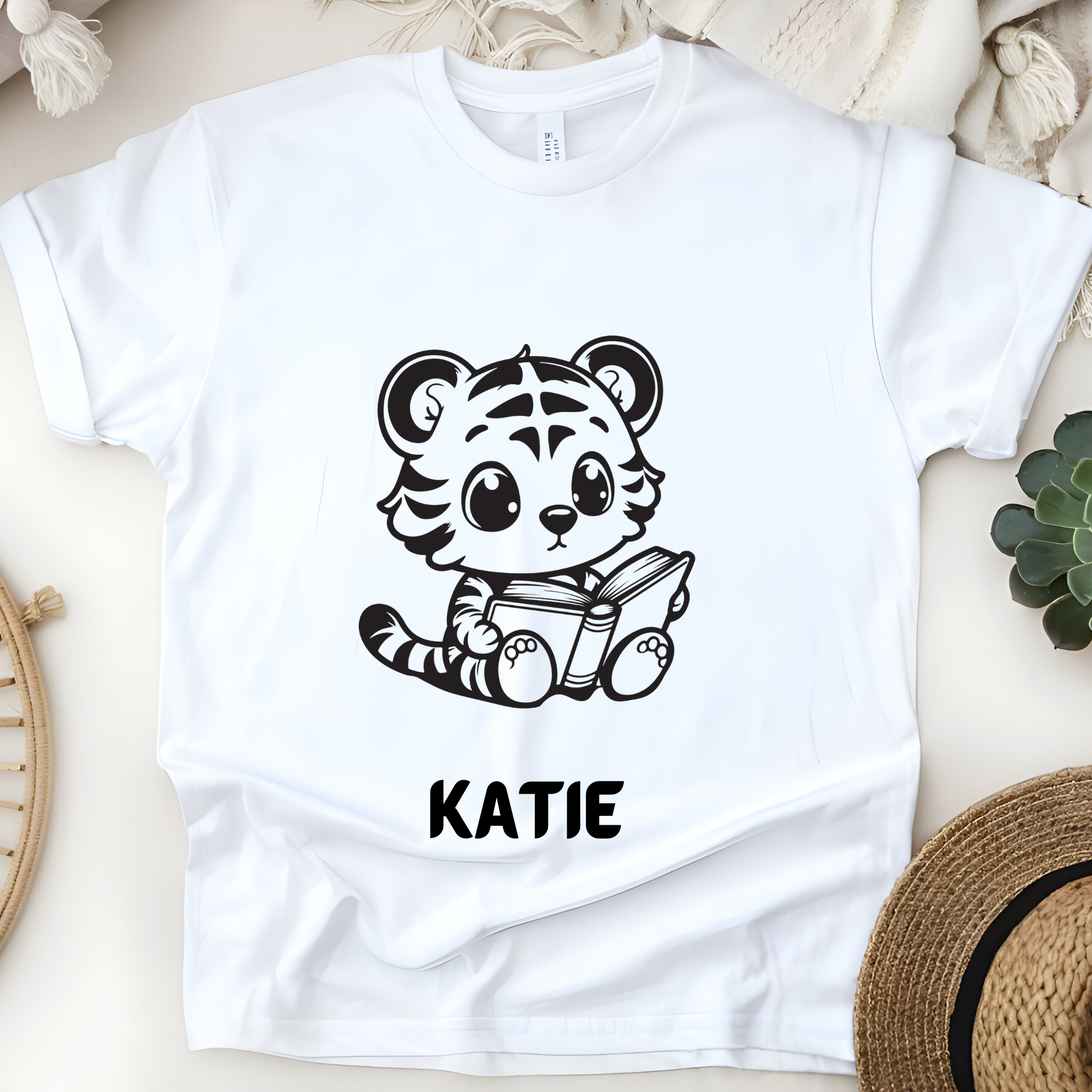 🐯📖 Personalized Bookish Tiger T-Shirt – Custom Name Kids Tee!