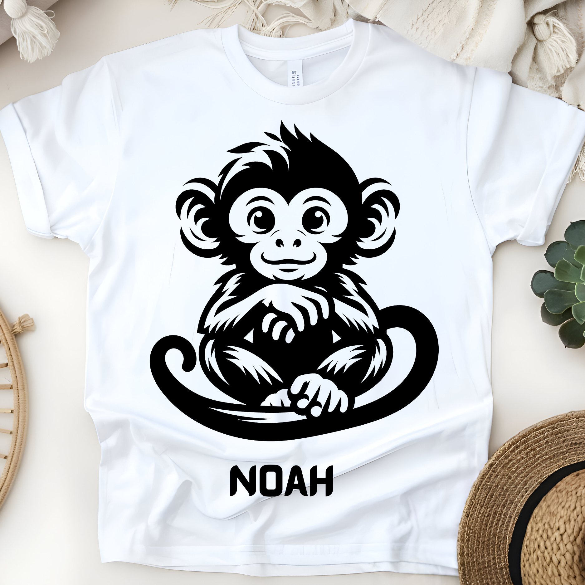 🐵🎉 Personalized Playful Monkey T-Shirt – Custom Name Kids Tee!