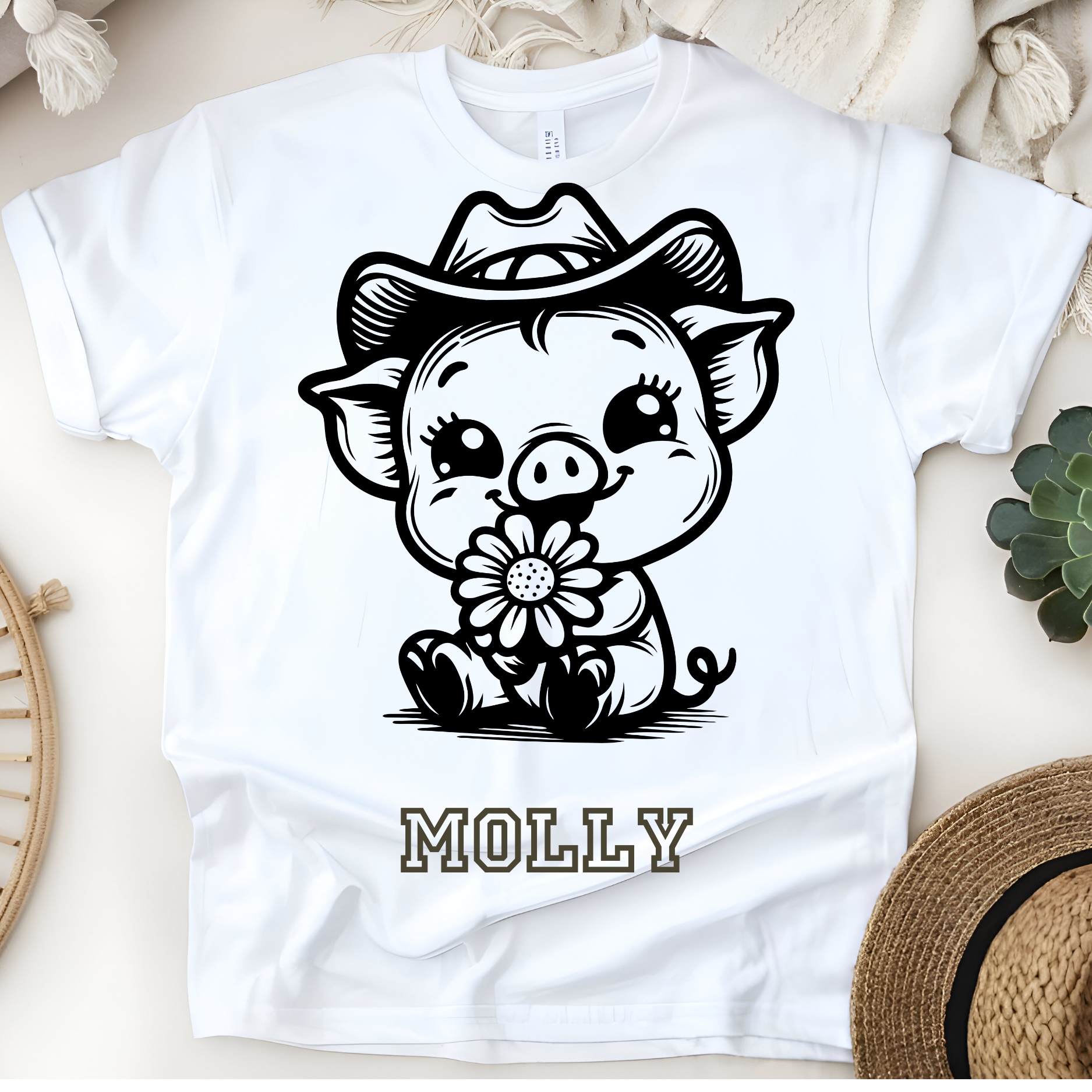 🐷🌼 Personalized Cute Cowboy Pig T-Shirt – Custom Name Kids Tee!