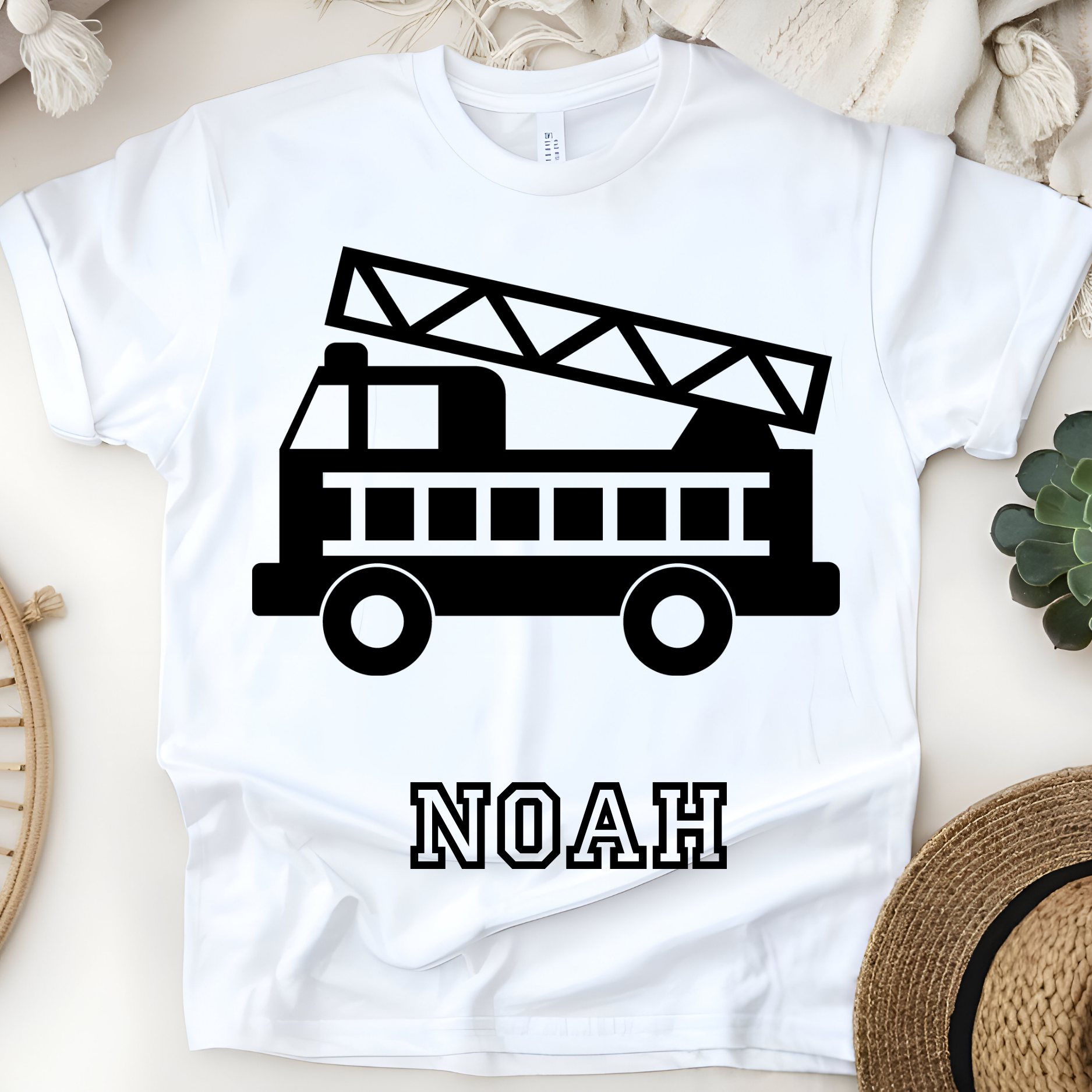 🚒🔥 Personalized Fire Truck T-Shirt – Custom Name Kids Tee!