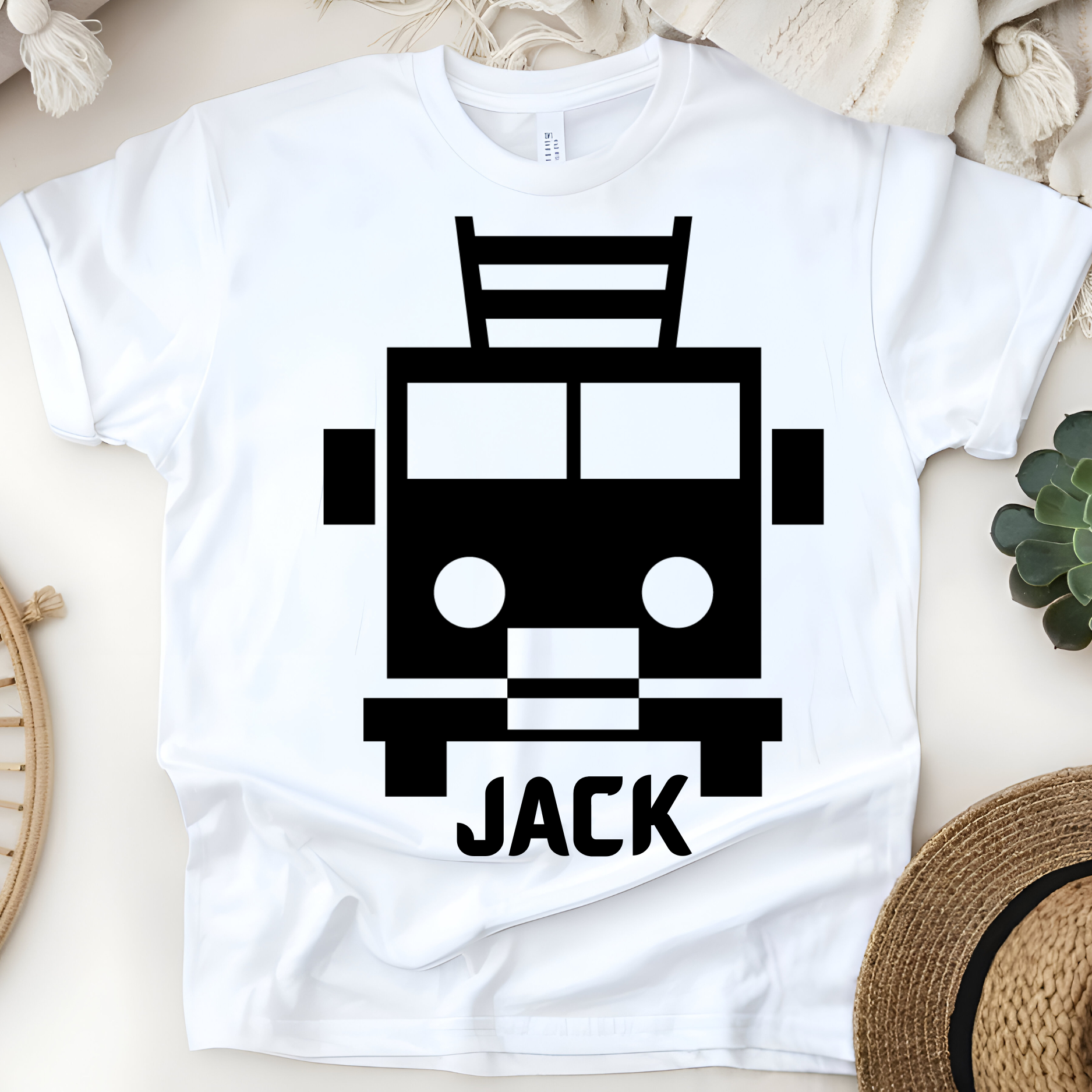 🚒🔥 Personalized Fire Truck T-Shirt – Custom Name Kids Tee!