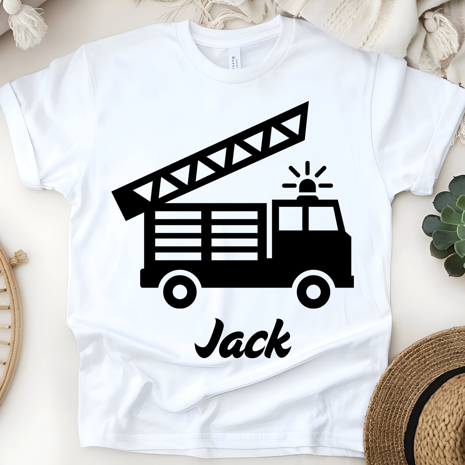 🚒🔥 Personalized Fire Truck T-Shirt – Custom Name Kids Tee! 🔥🚒