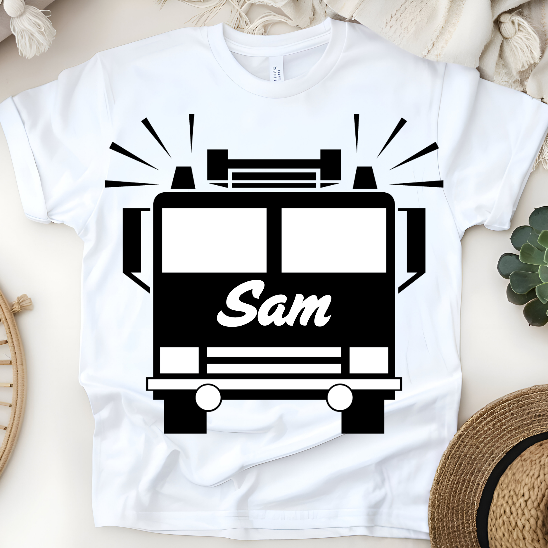 🚒🔥 Personalized Fire Truck T-Shirt – Custom Name Kids Tee! 🔥🚒