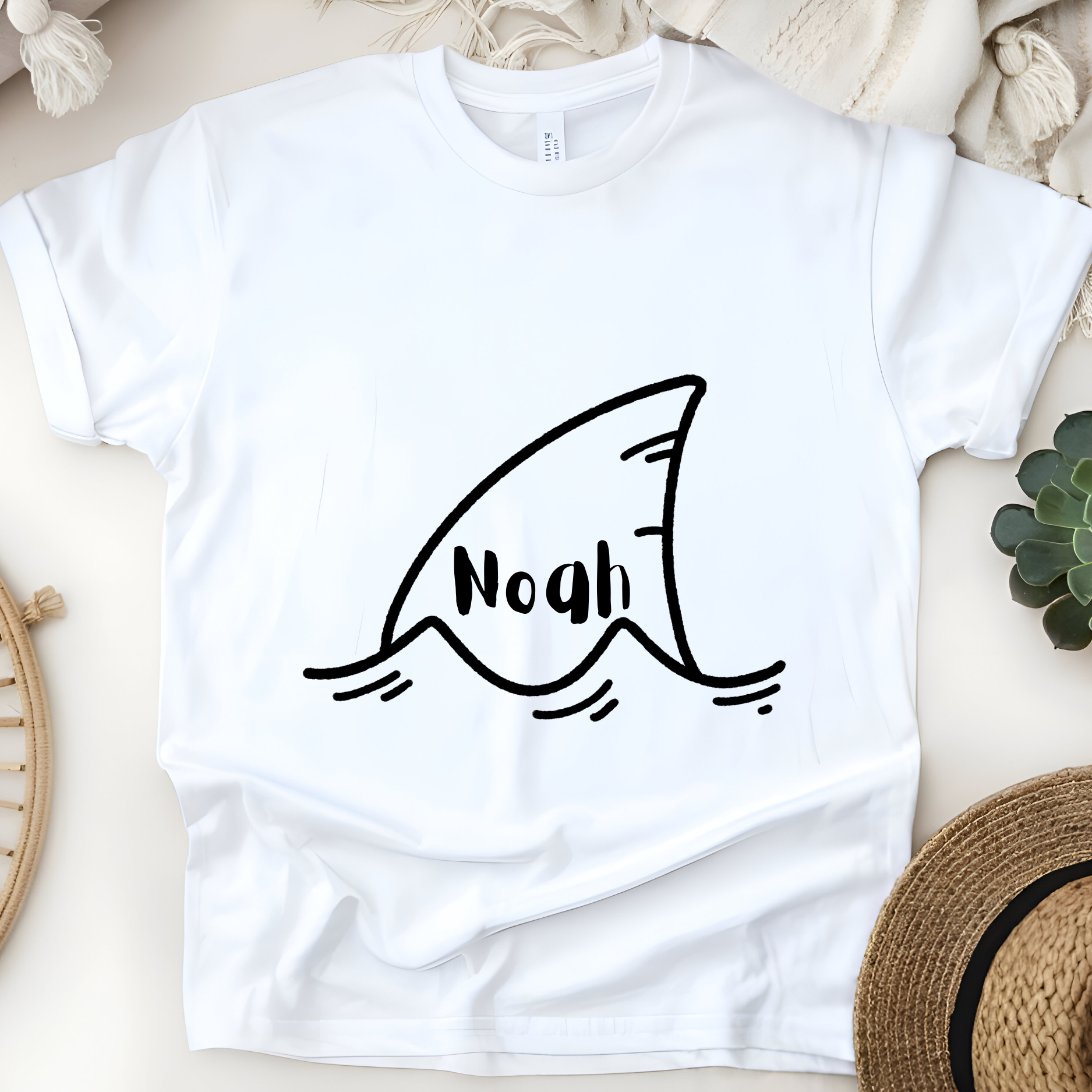 🦈🌊 Personalized Shark Fin T-Shirt – Custom Name Kids Tee!