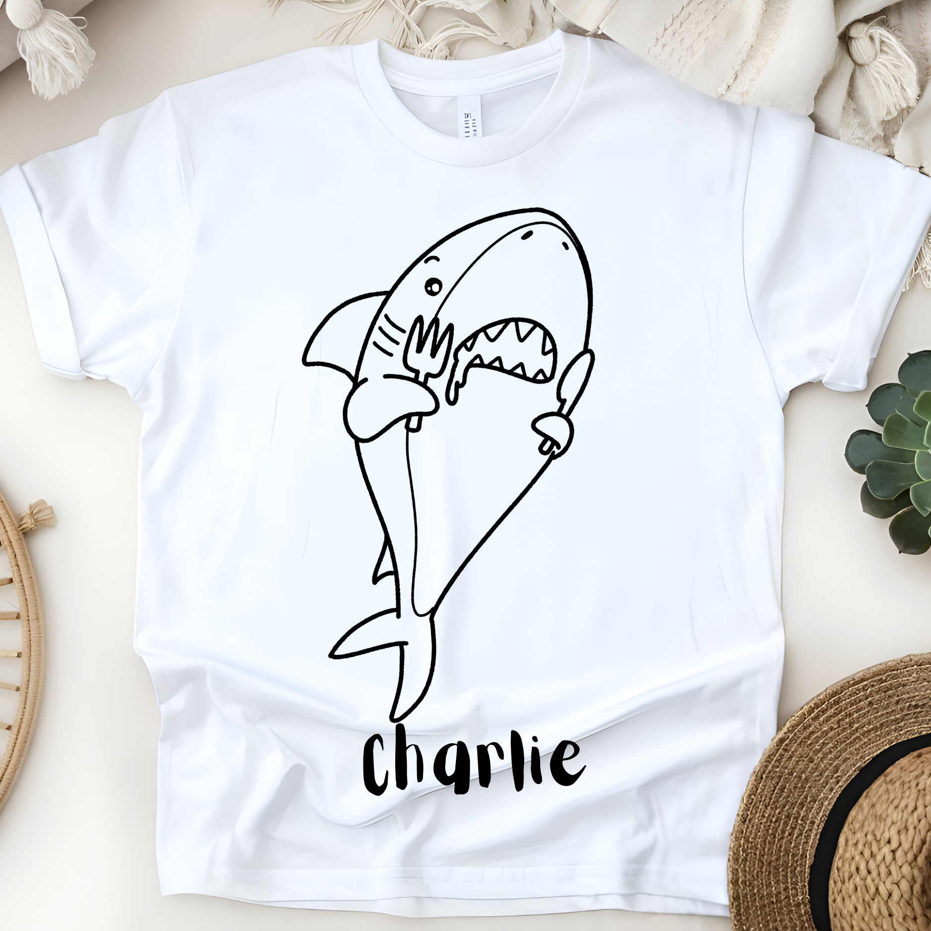 🦈🍽️ Personalized Hungry Shark T-Shirt – Custom Name Kids Tee!