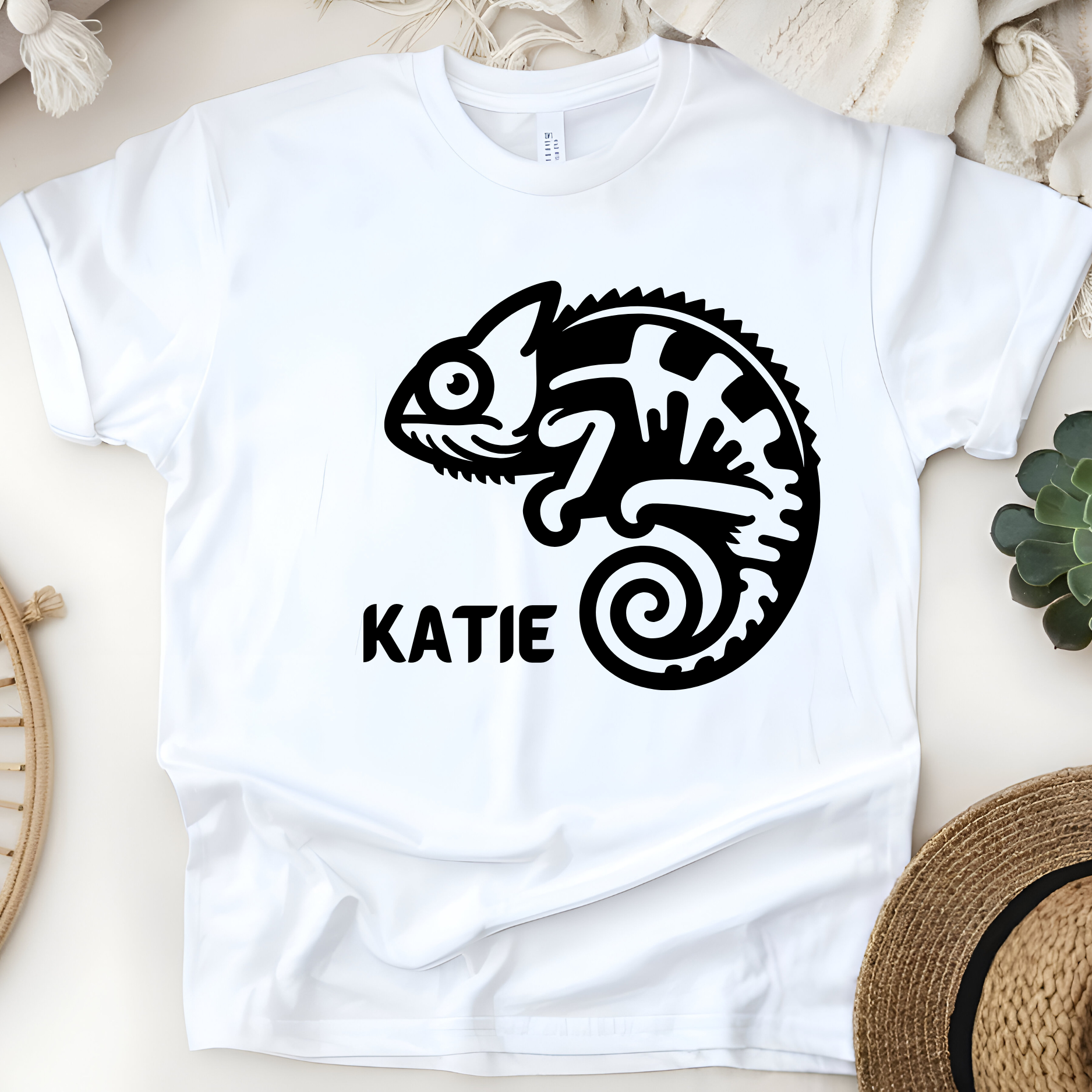 🦎🌿 Personalized Chameleon T-Shirt – Custom Name Kids Tee!